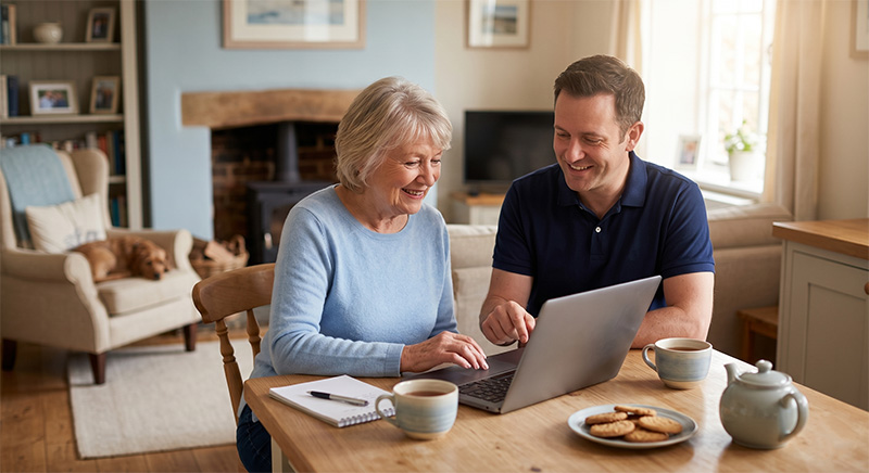 One-to-one technology lesson for an older client using a tablet