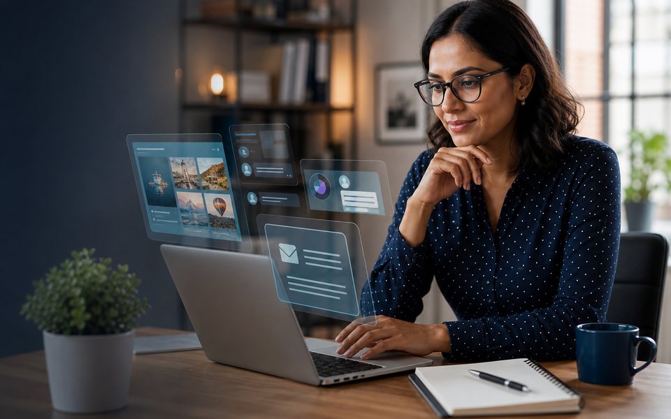 Small business AI marketing planning on a laptop